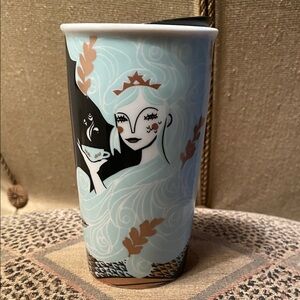 Starbucks Artistic Mermaid Ceramic Tumbler with Blue and Black Design